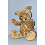 A 20TH CENTURY CHILTERN HYGIENIC TOYS TEDDY BEAR, disc joints, stitched features, blonde mohair,