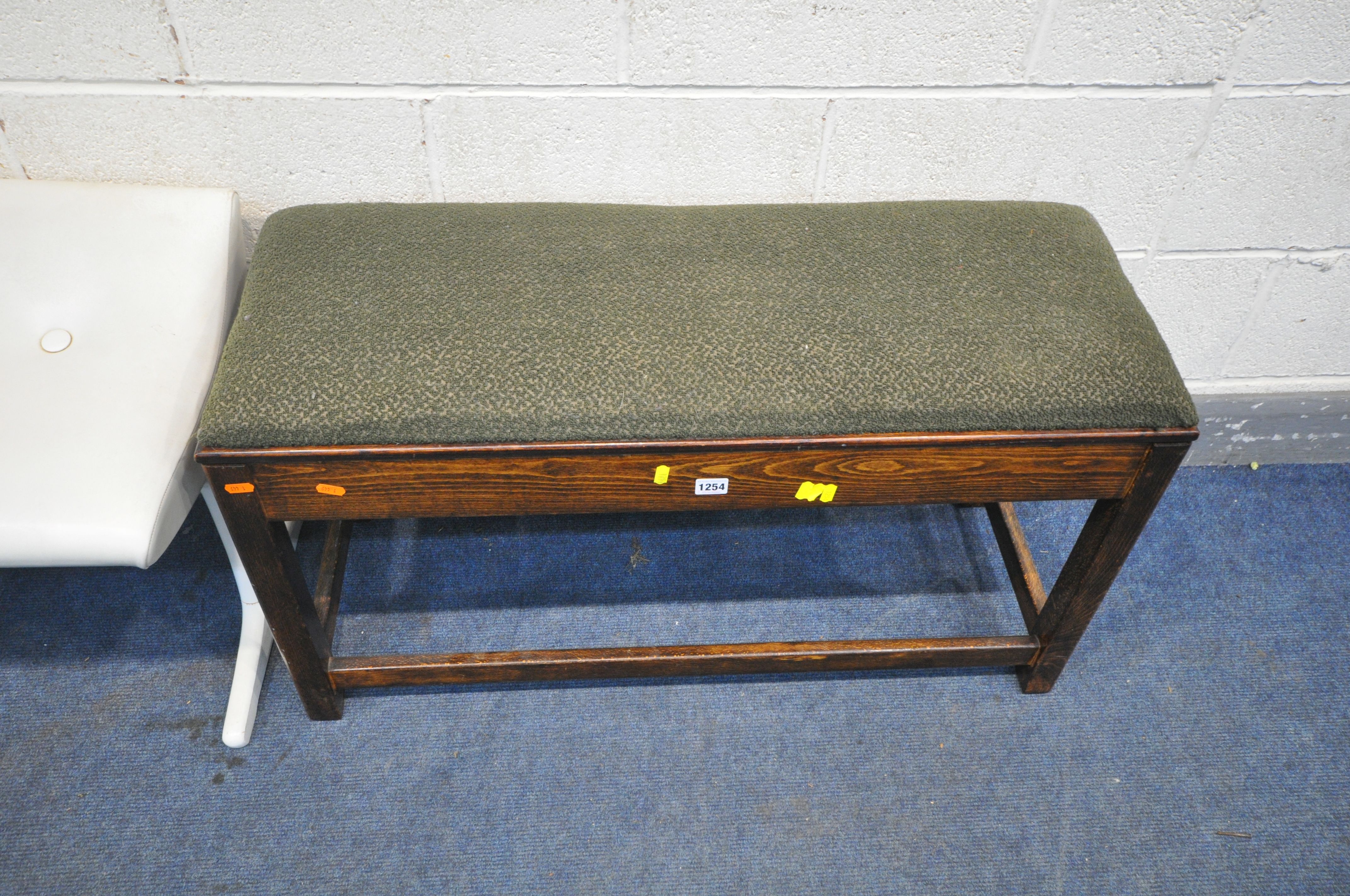 A 20TH CENTURY OAK DUET PIANO STOOL, with contents, possibly an Austin suite dressing stool, a - Image 2 of 4