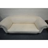 AN 19TH CENTURY CREAM UPHOLSTERED CHESTERFIELD SOFA, on square tapered legs, and ceramic casters,