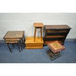 A NOVELTY WOODEN OCCASIONAL TABLE, in the form of a stack of books, width 33cm x depth 34cm x height