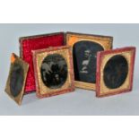 THREE AMBROTYPES AND A TINTYPE PHOTOGRAPH, comprising a leather cased image of a seated gentleman,