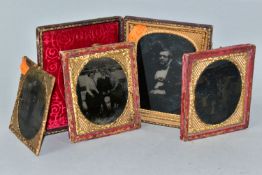 THREE AMBROTYPES AND A TINTYPE PHOTOGRAPH, comprising a leather cased image of a seated gentleman,