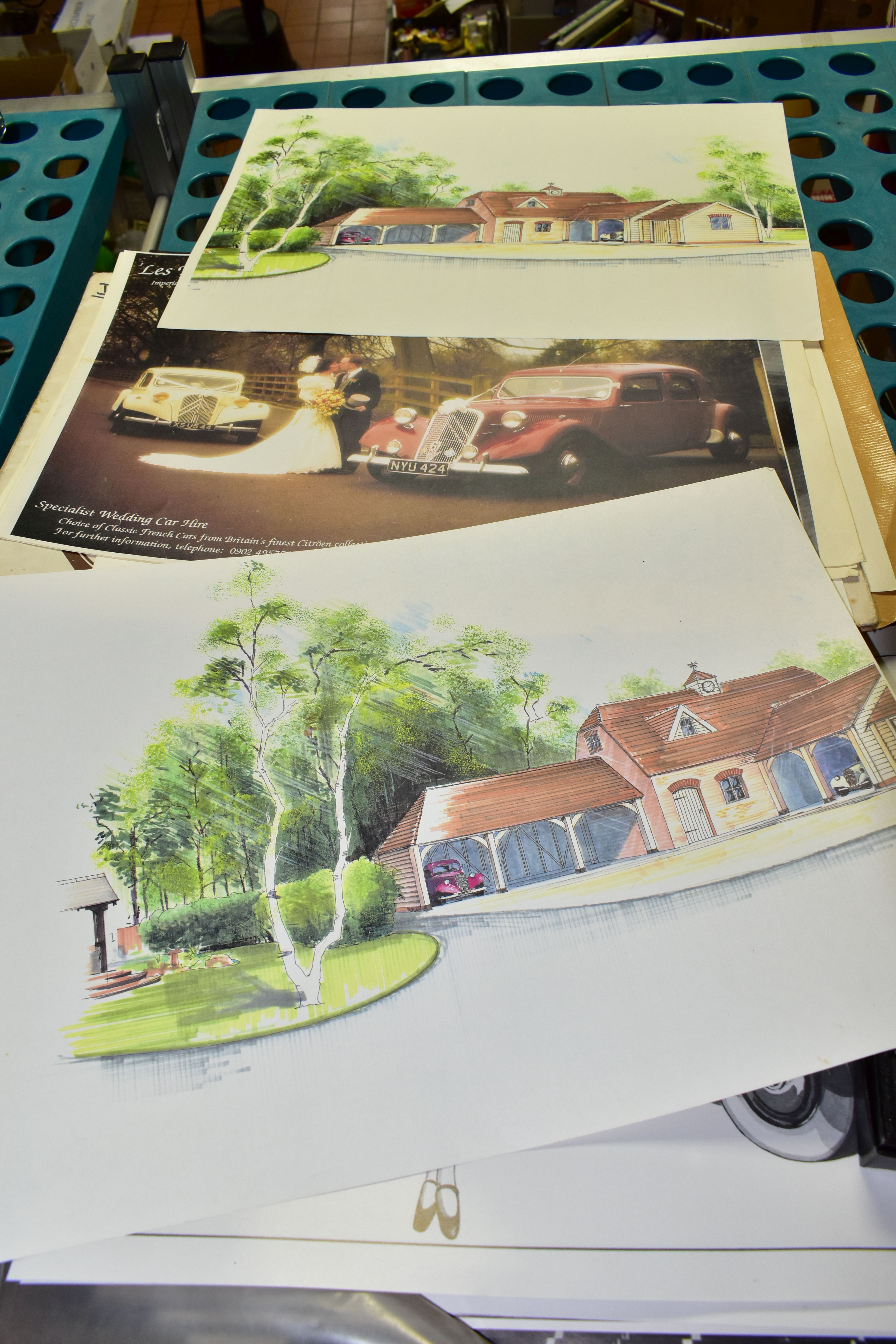 TWO BOXES OF CITROEN EPHEMERA AND ASSORTED PRINTS ETC, to include Citroen dealer stock illustrations - Image 4 of 9