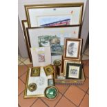 A SMALL COLLECTION OF PICTURES AND PRINTS ETC, to include two Vic Bowcott watercolours depicting a