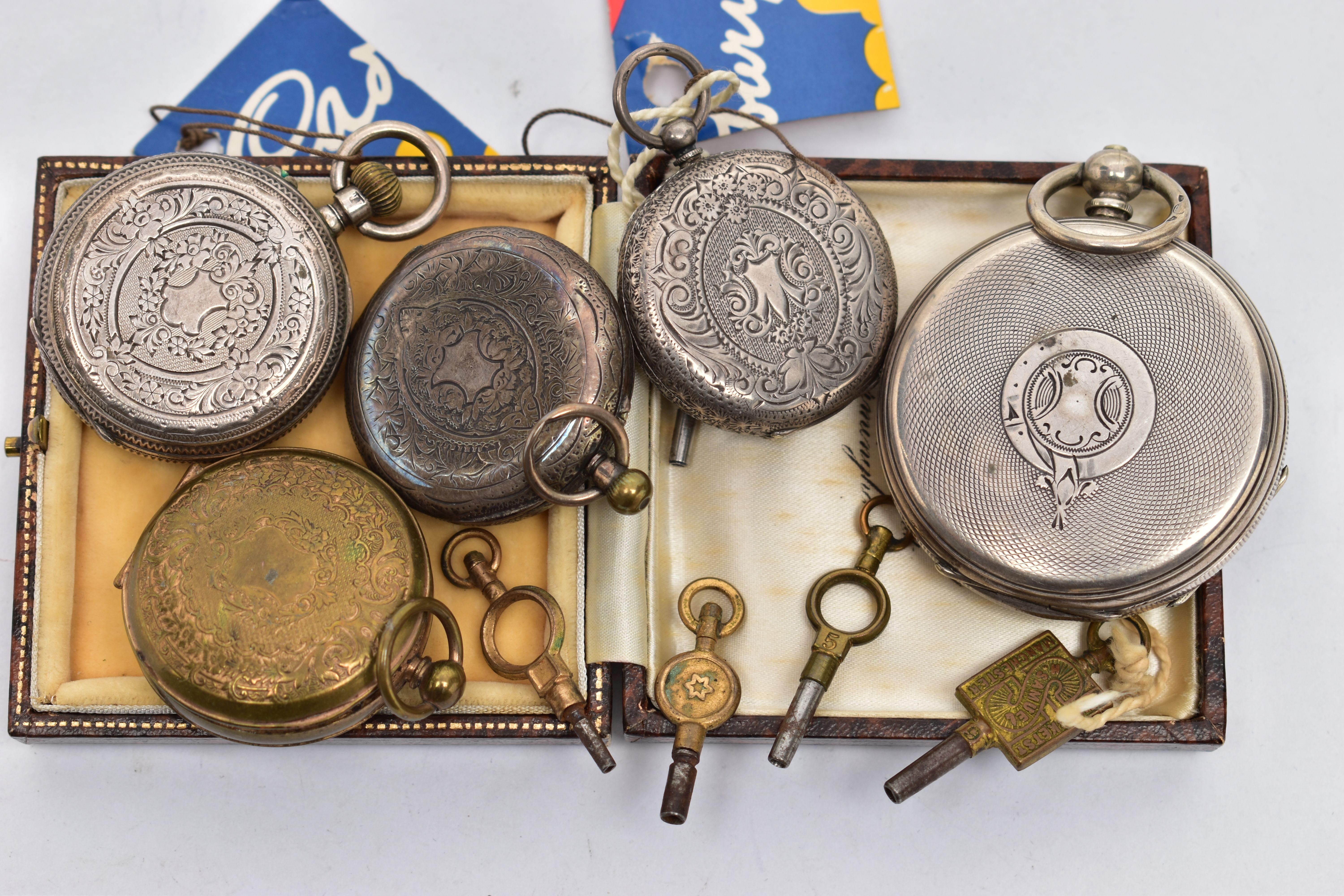 FIVE OPEN FACE POCKET WATCHES, the first a silver cased ladies pocket watch, hand wound movement, - Image 4 of 5