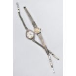 TWO LADIES WRISTWATCHES, the first a white metal 'Precista' watch, missing crown, round silver