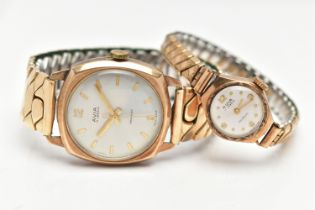 TWO 9CT GOLD WRISTWATCHES, the first a gents 'Avia' watch, manual wind, round silver dial signed '