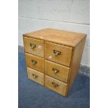 A LIGHT OAK SIX DRAWER INDEX CABINET, width 49cm x depth 43cm x height 53cm