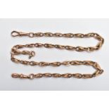 A ROSE TONE ALBERT CHAIN, of a rope twist and oval link design, most links stamped 9.375, fitted