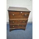 A GEORGIAN AND LATER OAK LIDDED CHEST, over two drawers, on bracket feet, width 75cm x depth 49cm