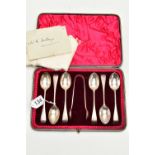 A VICTORIAN CASED SET OF SILVER TEASPOONS, six old English pattern teaspoons with monogram