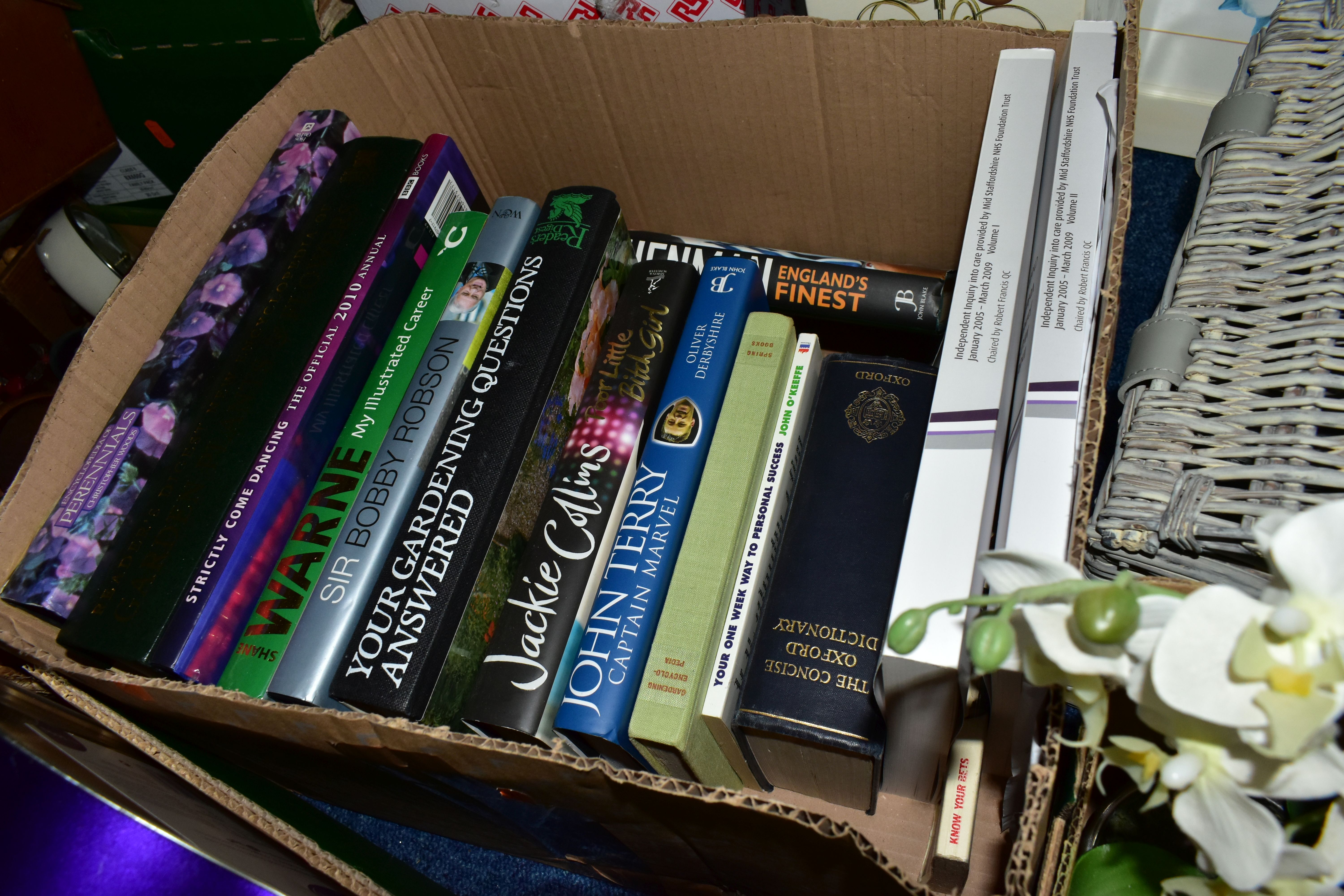 THREE BOXES AND LOOSE PICTURES, BOOKS, CHRISTMAS DECORATIONS AND SUNDRY HOMEWARES, to include - Image 5 of 8