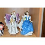 FOUR ROYAL DOULTON FIGURINES/FIGURE GROUP, comprising Helen HN3601 (hairline to hand), Just For