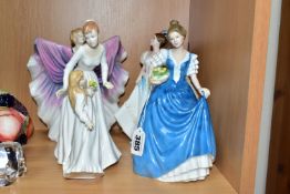 FOUR ROYAL DOULTON FIGURINES/FIGURE GROUP, comprising Helen HN3601 (hairline to hand), Just For