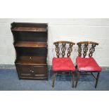 A DARK ERCOL WATERFALL BOOKCASE, with double cupboard doors, width 61cm x depth 35cm x height 111cm,