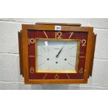 AN ART DECO WALNUT WALL CLOCK, labelled Vedette to the face, width 46cm x depth 17cm x height