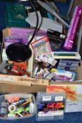 TWO BOXES OF ART AND CRAFTS MATERIALS, to include a boxed A4-F USB light board, packs of card design