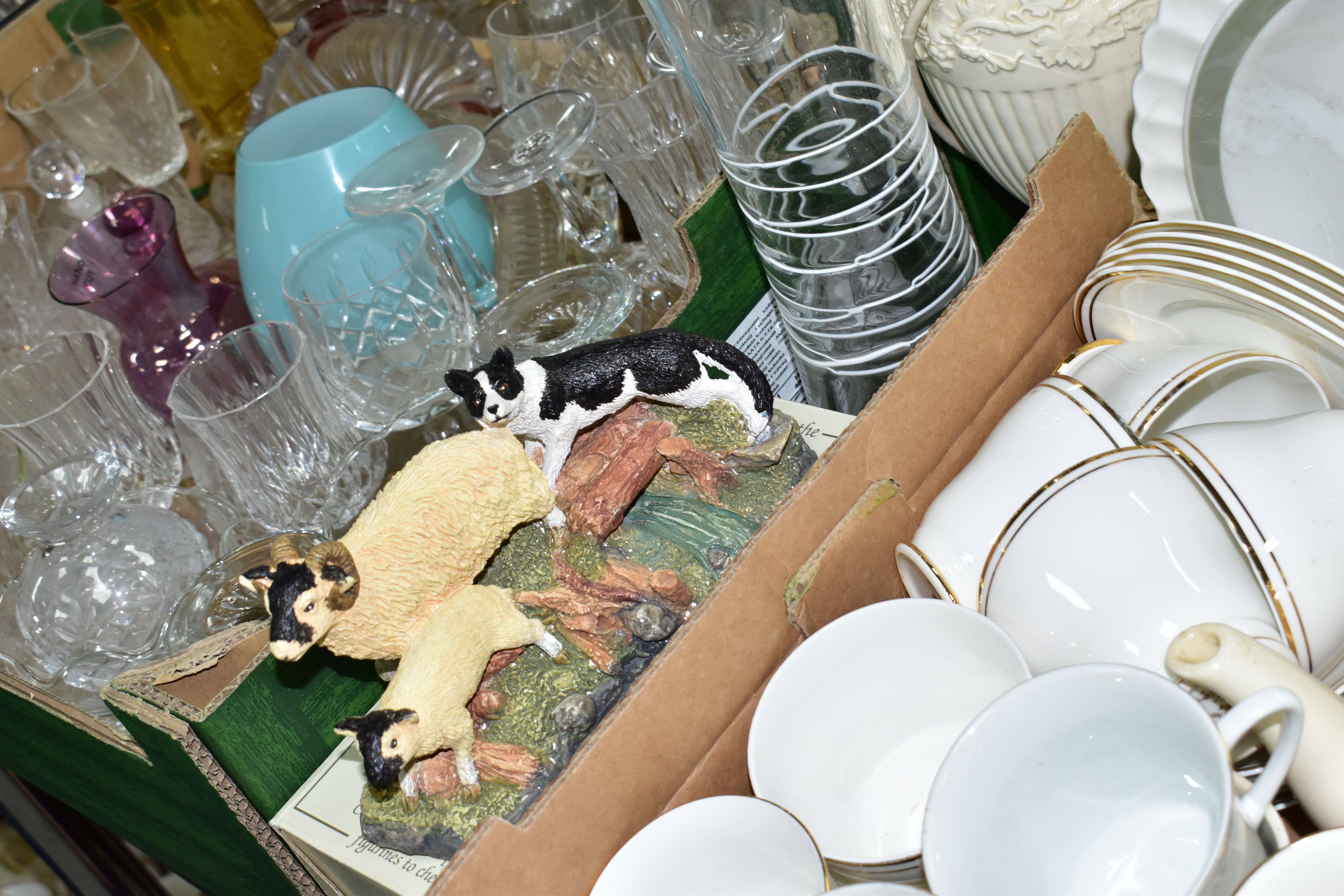 SIX BOXES AND LOOSE CERAMICS, GLASS WARES AND SUNDRY ITEMS, to include a pale grey unused Mason Cash - Image 5 of 14