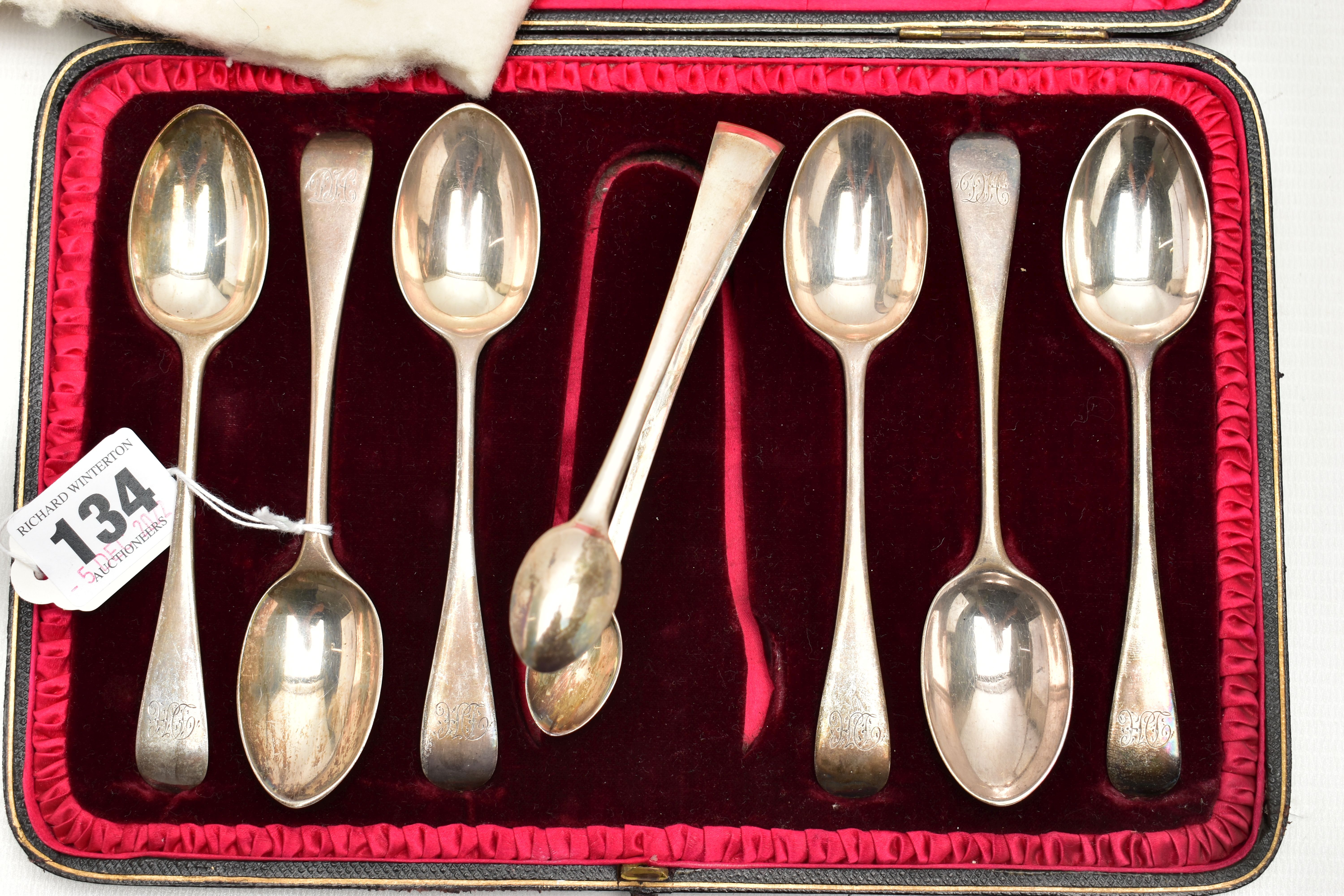 A VICTORIAN CASED SET OF SILVER TEASPOONS, six old English pattern teaspoons with monogram - Image 2 of 4