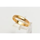 A 22CT GOLD BAND RING, polished band, approximate band width 3.5mm, hallmarked 22ct Birmingham, ring
