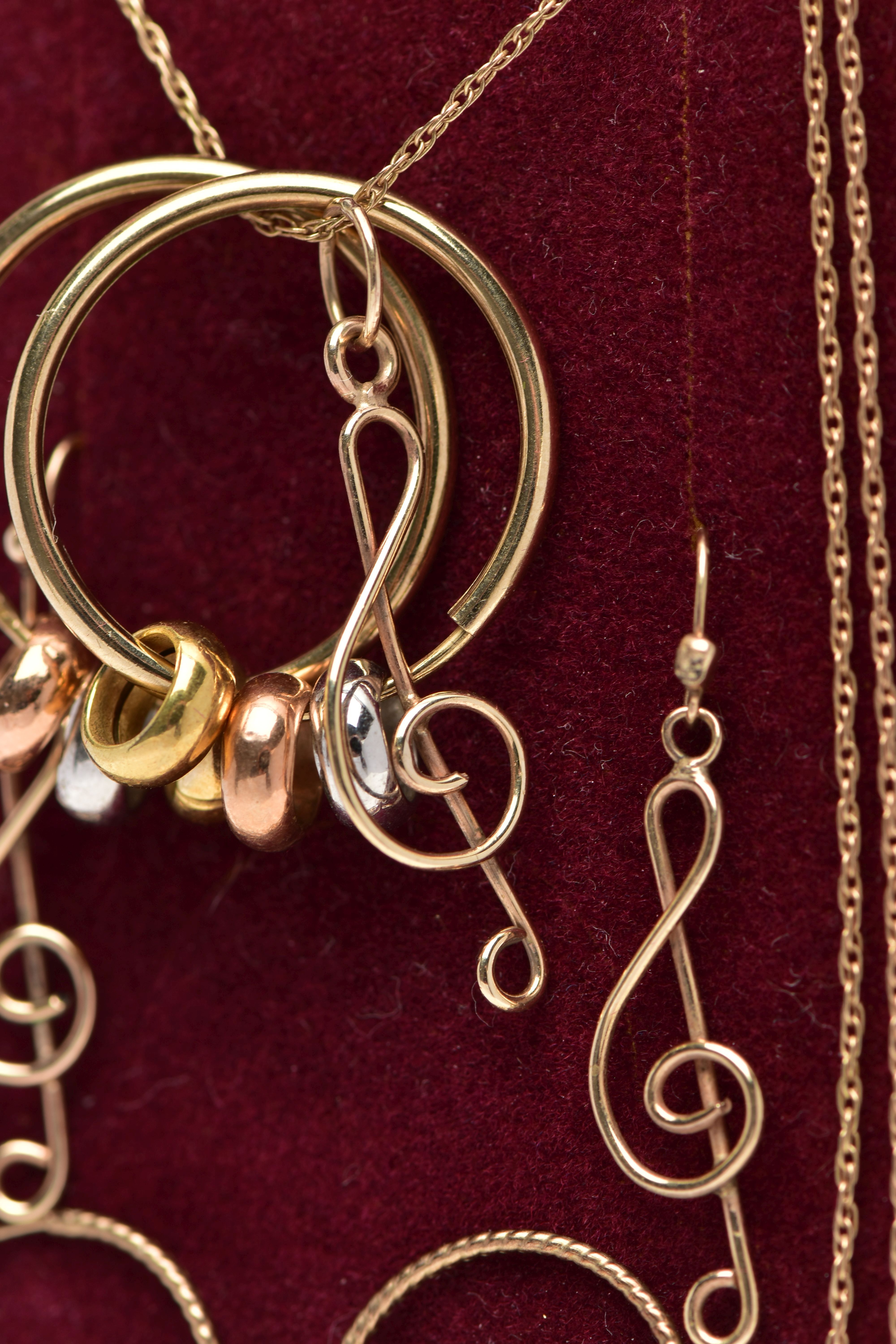 A PAIR OF HOOP EARRINGS, A PENDANT NECKLACE AND MATCHING EARRINGS, the polished yellow metal - Image 4 of 4