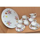 A FOURTEEN PIECE ROYAL CROWN DERBY 'DERBY POSIES' PART TEA SET, comprising a cake plate, a cream