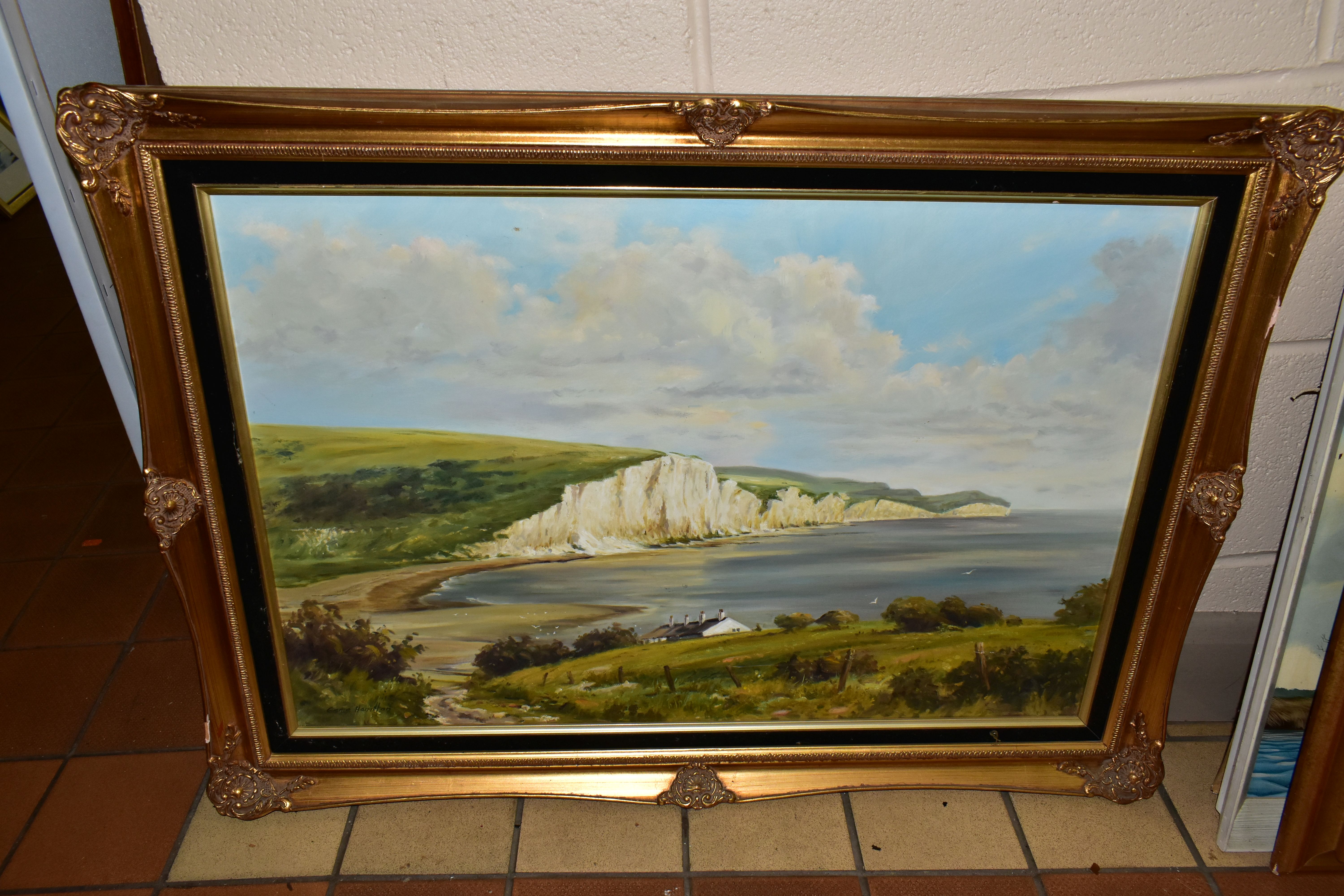 FOUR LATER 20TH CENTURY LANDSCAPE PAINTINGS, comprising 'Seven Sisters, East Sussex' a coastal - Image 5 of 5