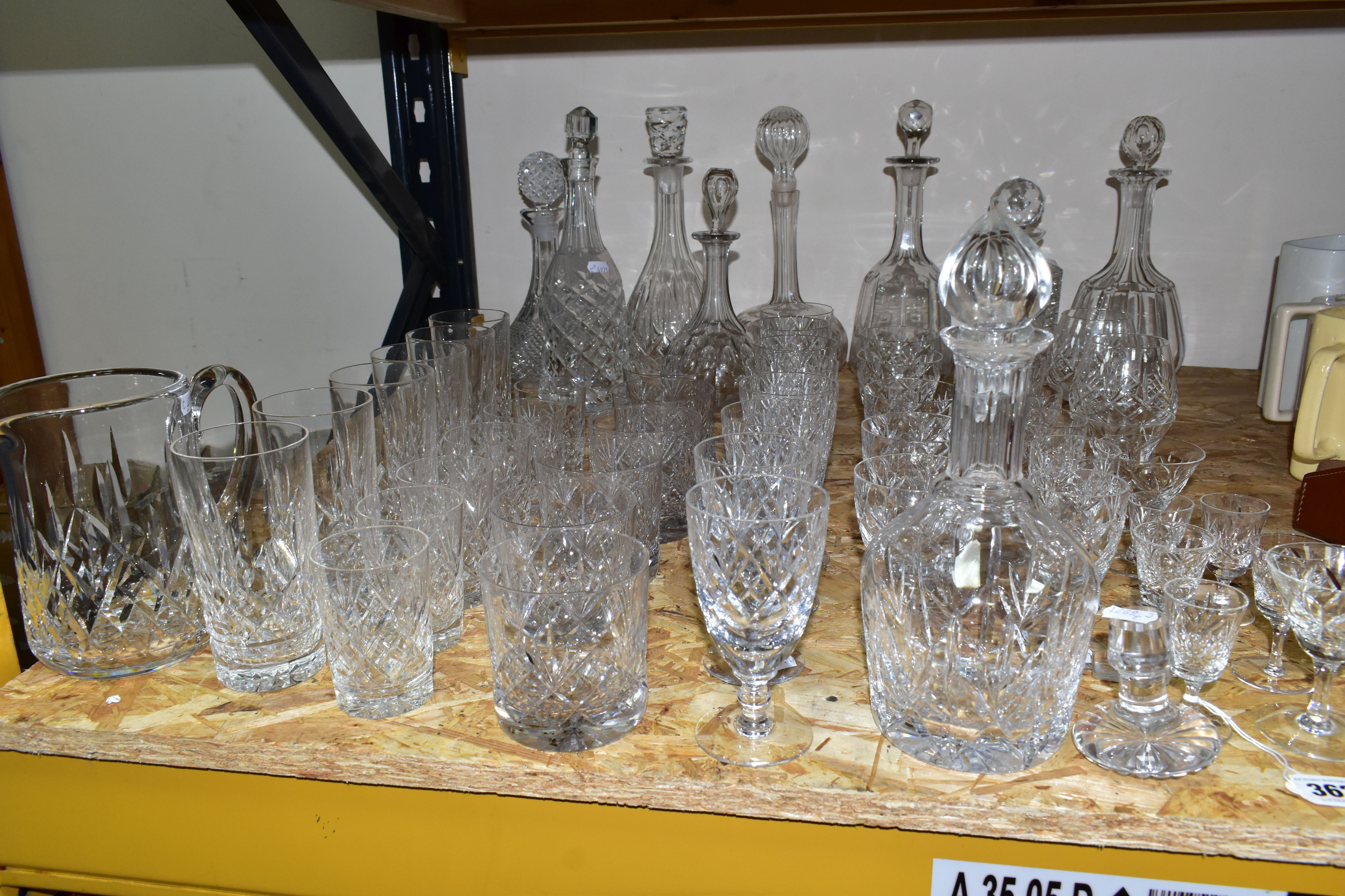 A QUANTITY OF CUT CRYSTAL, comprising a set of six Waterford 'Lismore' Crystal tumblers, a water