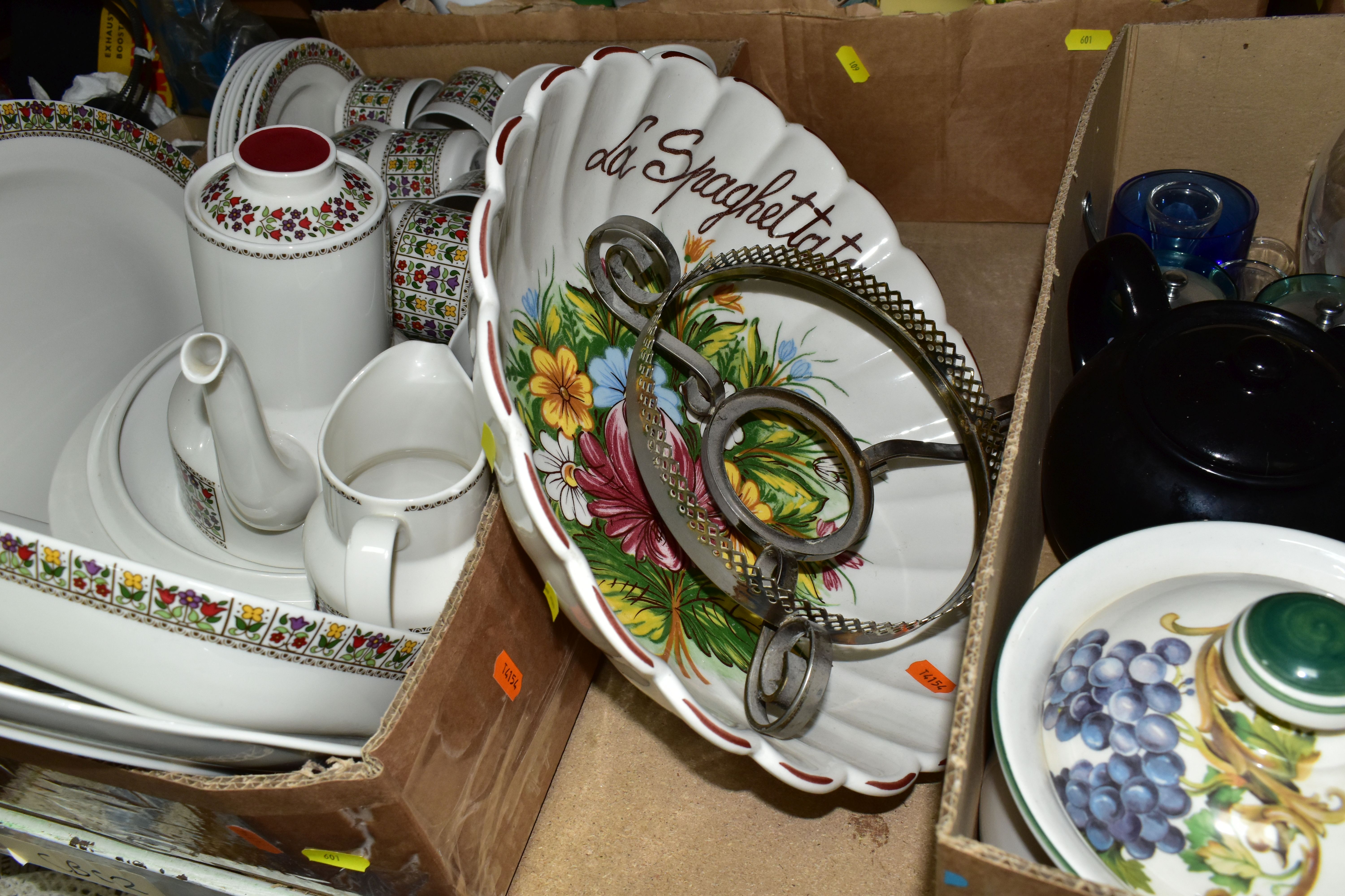 FIVE BOXES AND LOOSE ASSORTED CERAMICS AND GLASS, to include Royal Doulton 'Fireglow' TC1080 pattern - Image 4 of 7
