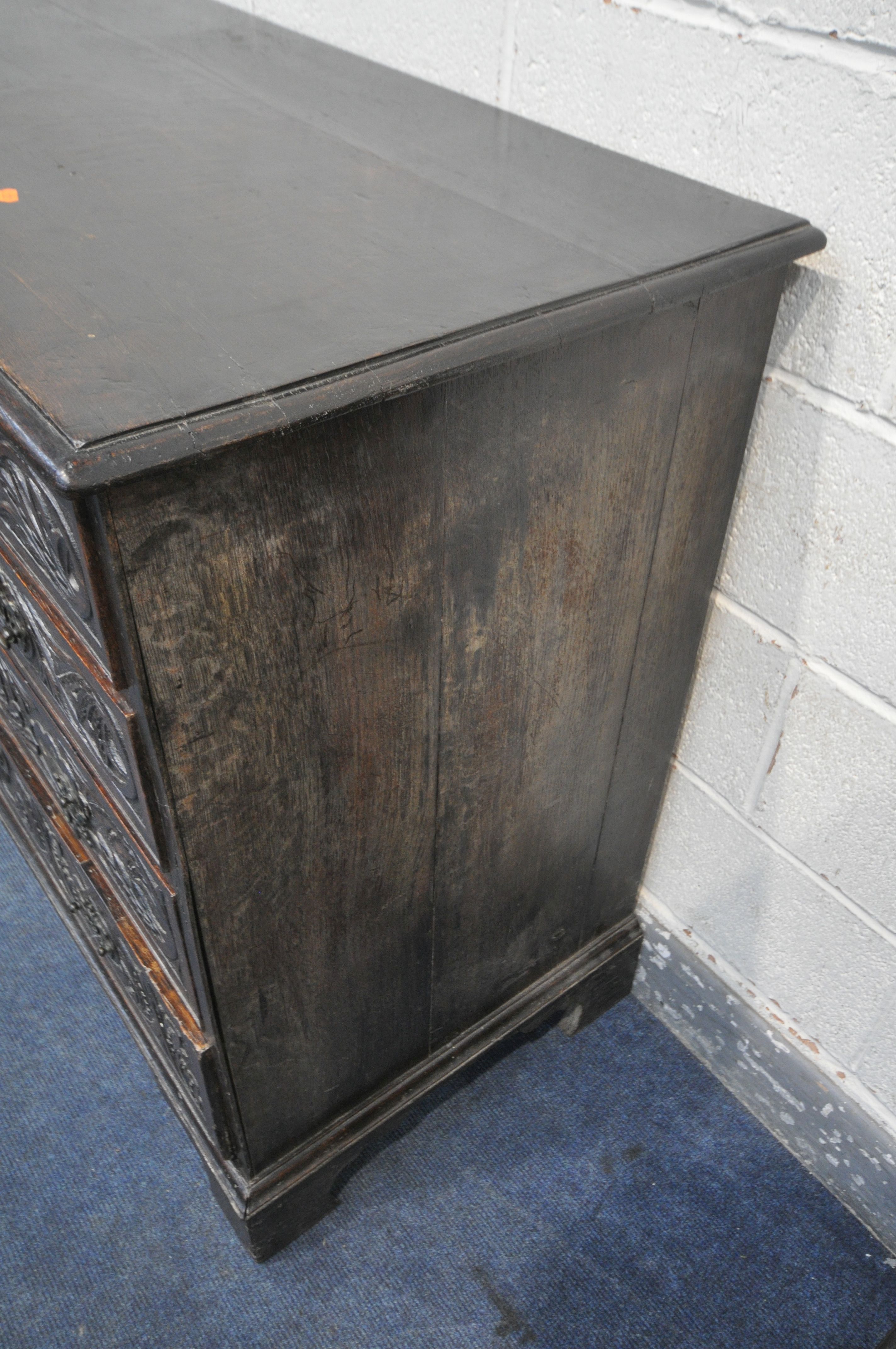 A GEORGIAN AND LATER SOLID OAK CHEST OF TWO SHORT OVER THREE LONG GRADUATED DRAWERS, the drawers - Image 7 of 7