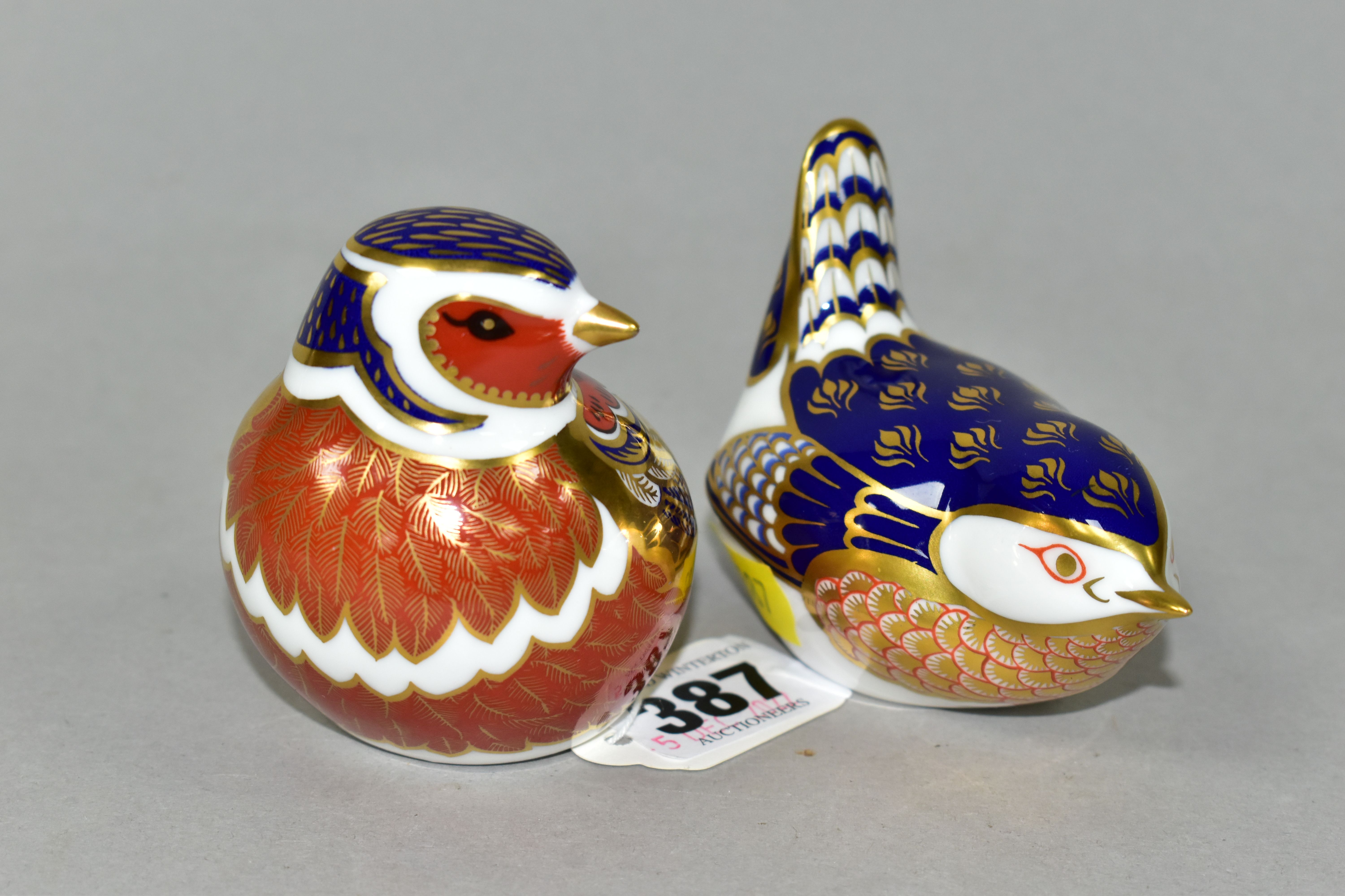 TWO ROYAL CROWN DERBY BIRD PAPERWEIGHTS, comprising a Chaffinch, and a Wren, each with a silver - Image 2 of 5