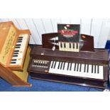 A GEISE CHILDREN'S PIANO TOGETHER WITH A MAGNUS ELECTRIC CHORD-ORGAN, the children's piano height