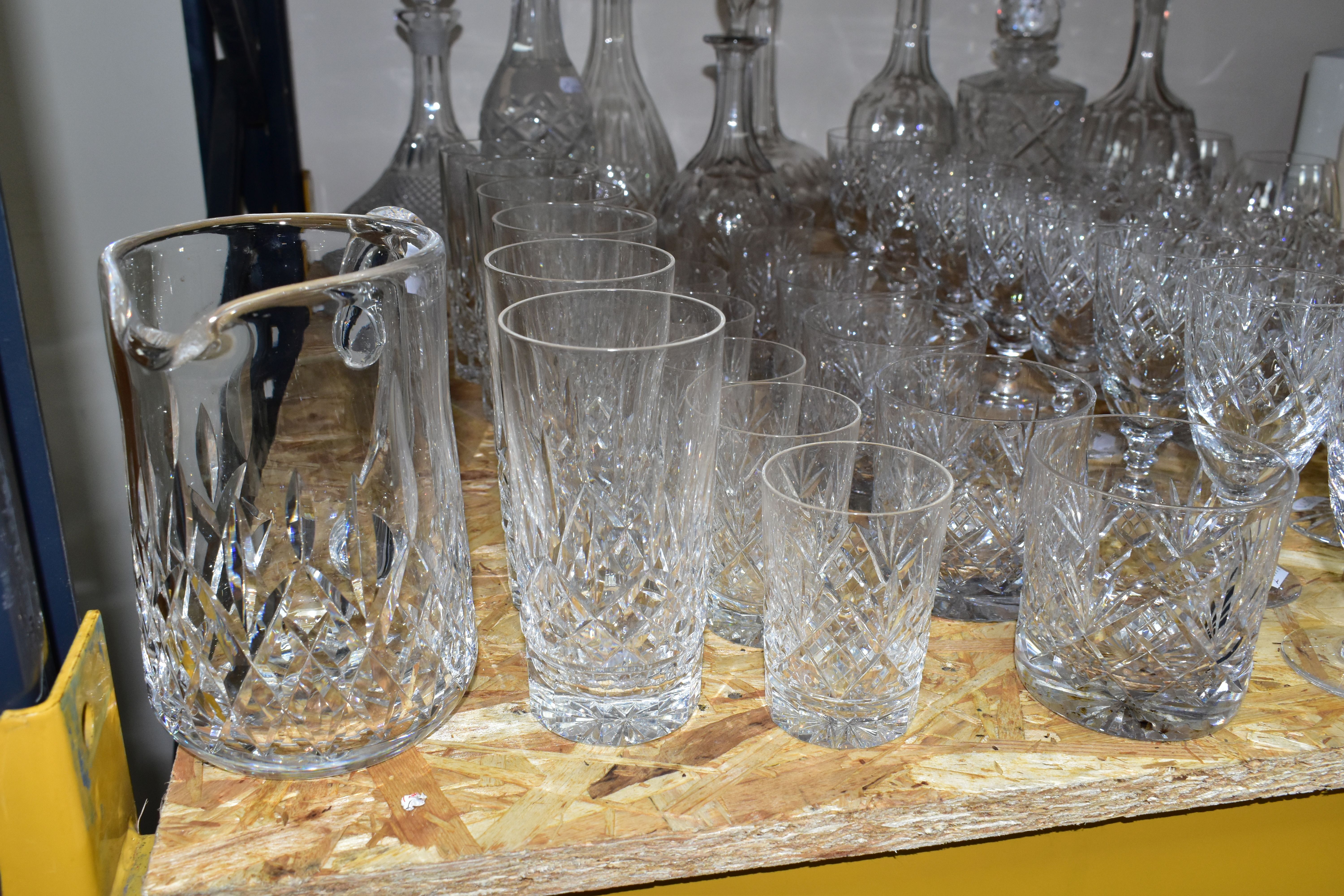 A QUANTITY OF CUT CRYSTAL, comprising a set of six Waterford 'Lismore' Crystal tumblers, a water - Image 8 of 11