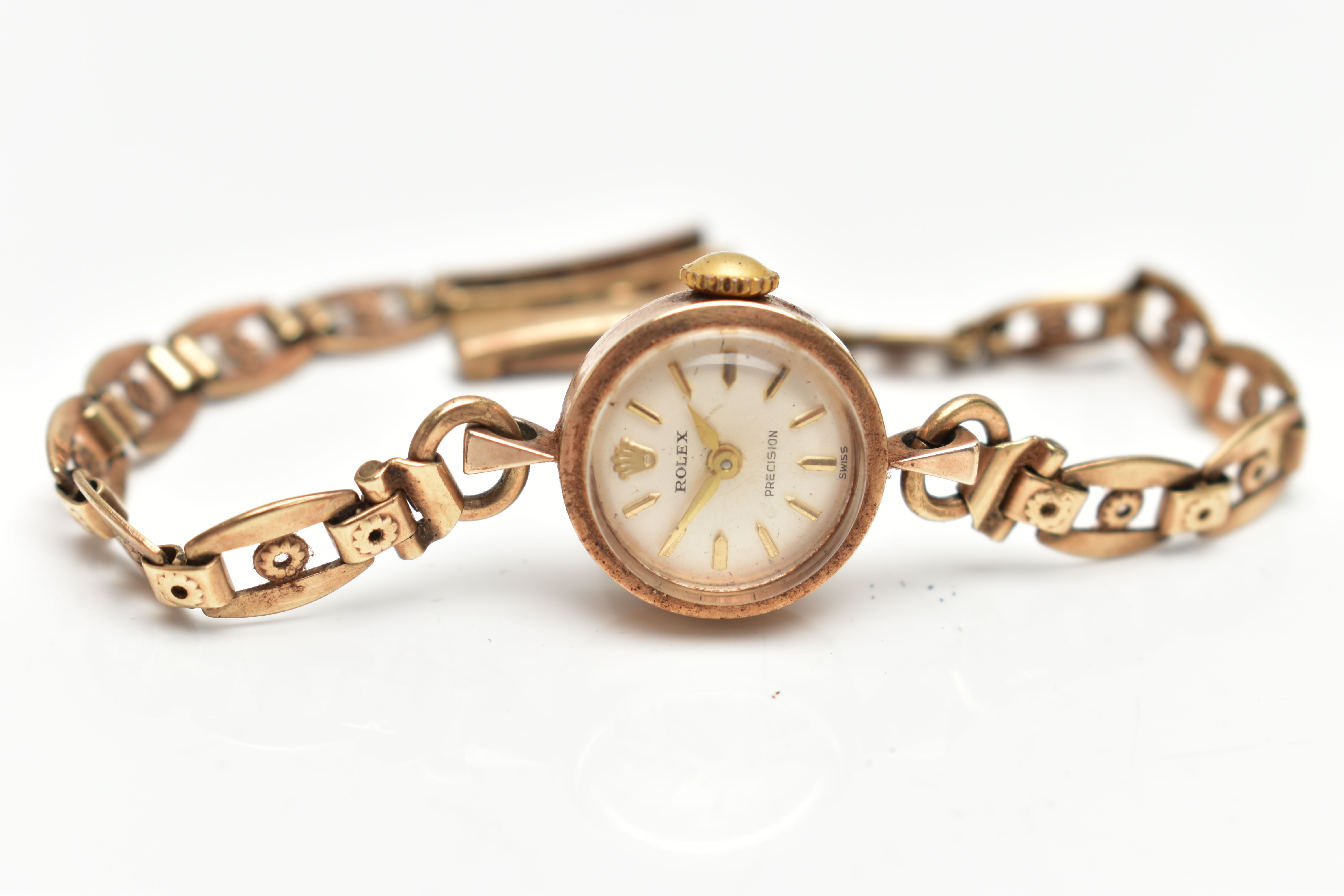 A LADIES 9CT GOLD 'ROLEX' WRISTWATCH, non-running manual wind, silver dial signed 'Rolex Precision', - Image 4 of 6