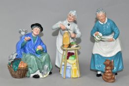 THREE ROYAL DOULTON FIGURINES, comprising Tuppence A Bag HN2320 (base UV postcode marked), A Penny's