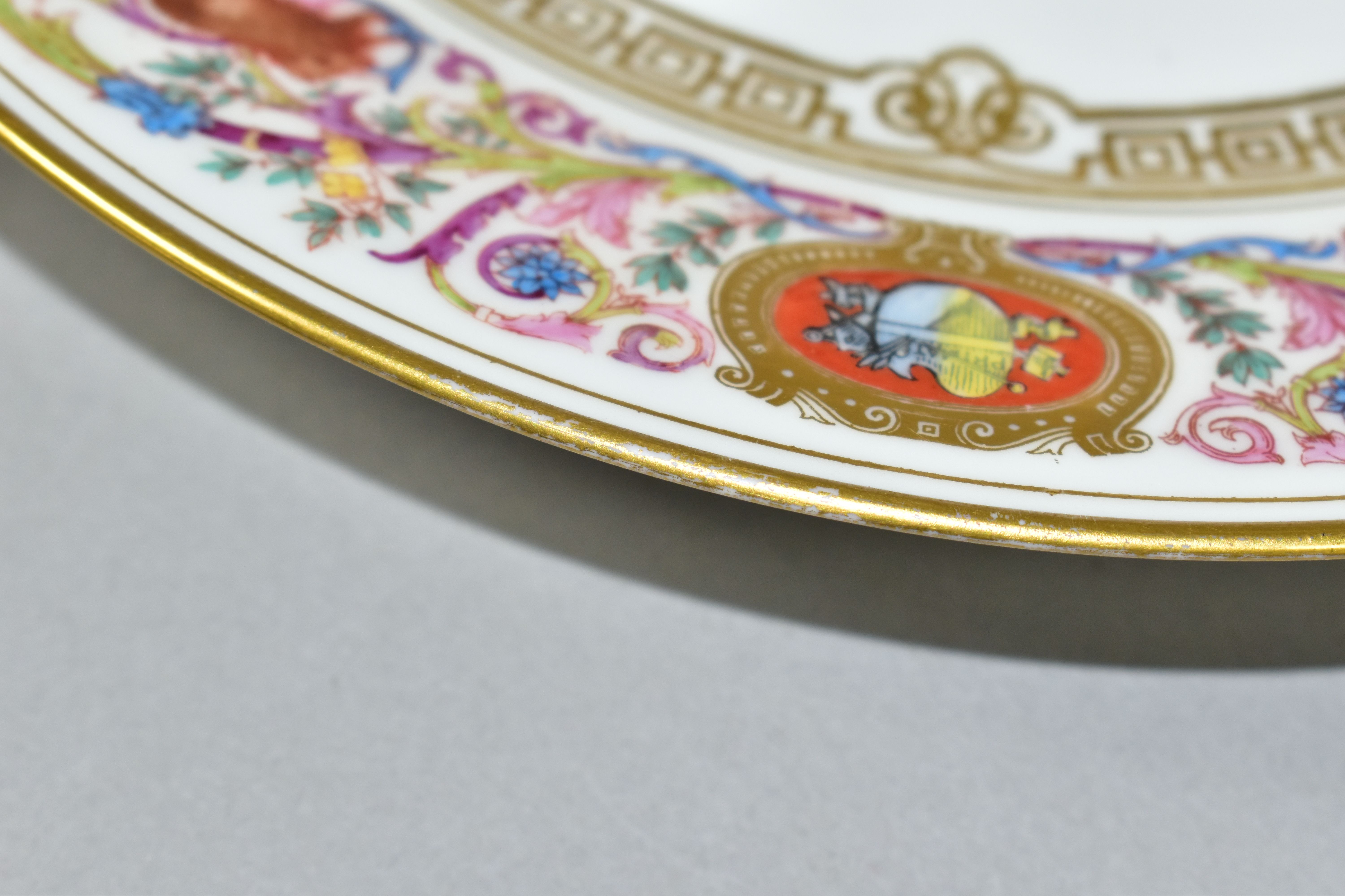 A SEVRES PORCELAIN DESSERT PLATE, from the Royal Hunting Service, featuring a scrolling border - Image 8 of 9
