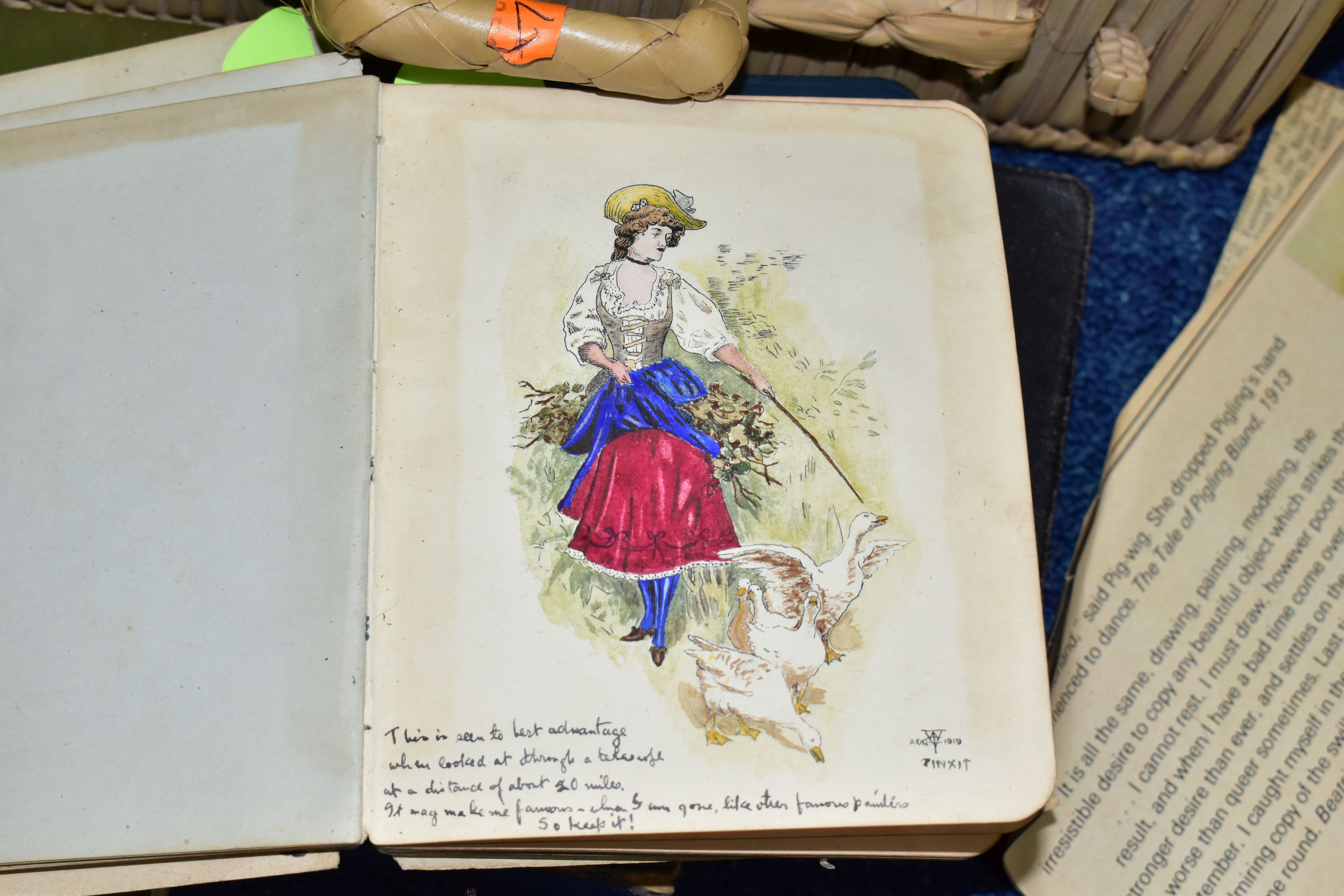 THREE BOXES OF METALWARE, to include two copper wash day dollies, an autograph book with drawings - Image 15 of 16