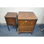 A GEORGIAN MAHOGANY TWO DOOR CUPBOARD, with two drawers, on bracket feet, width 59cm x depth 53cm