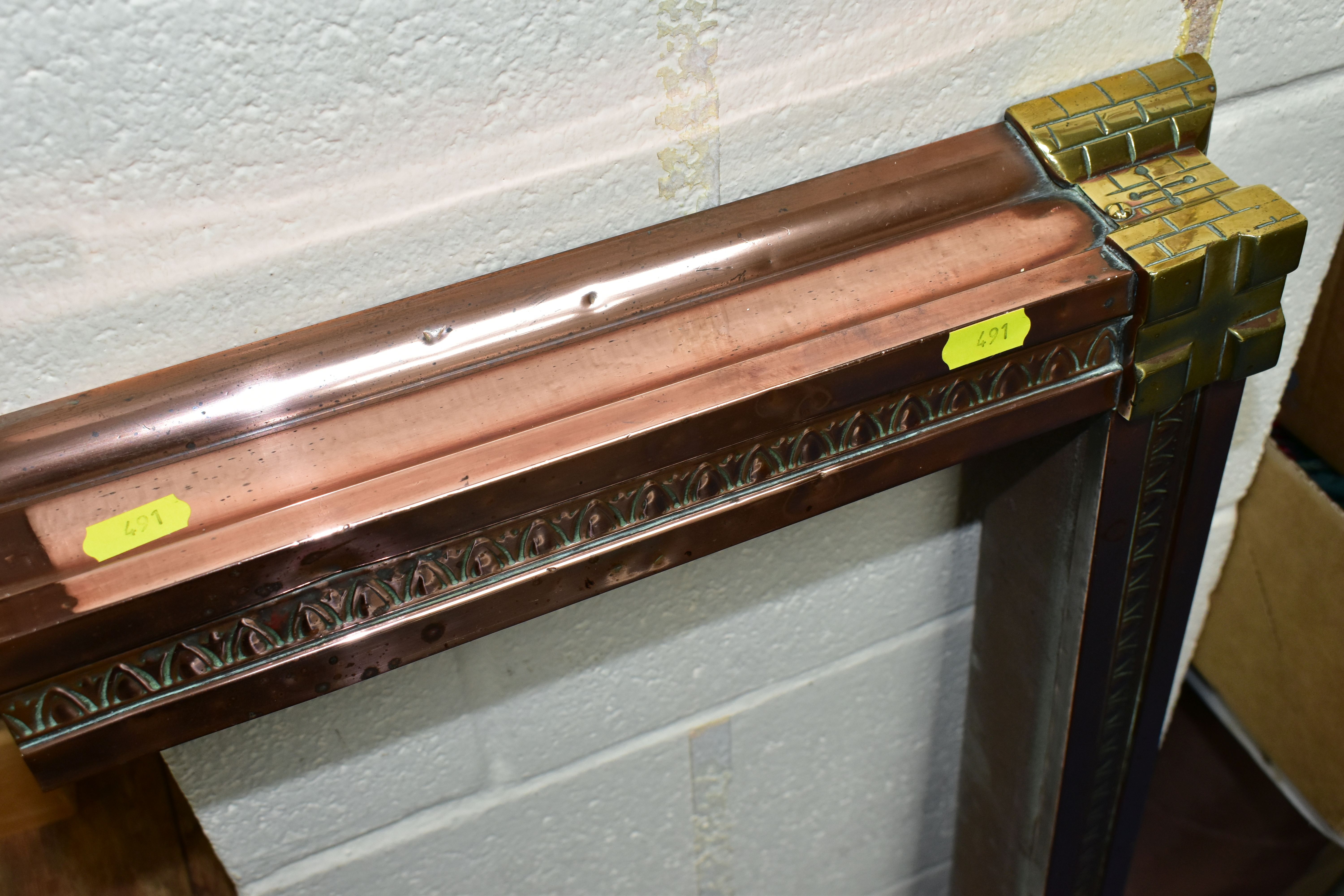 A MAPPIN & WEBB MANTEL CLOCK TOGETHER WITH A 20TH CENTURY COPPER FENDER, and a copper and brass coal - Image 6 of 6