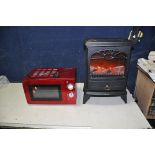 A PIFCO LOG BURNER EFFECT CONVECTER HEATER, and a George at Home Microwave (both PAT pass and