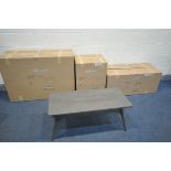 THREE MATCHING BOXED AND NEW GREY TABLES, comprising a console table, side table and a coffee
