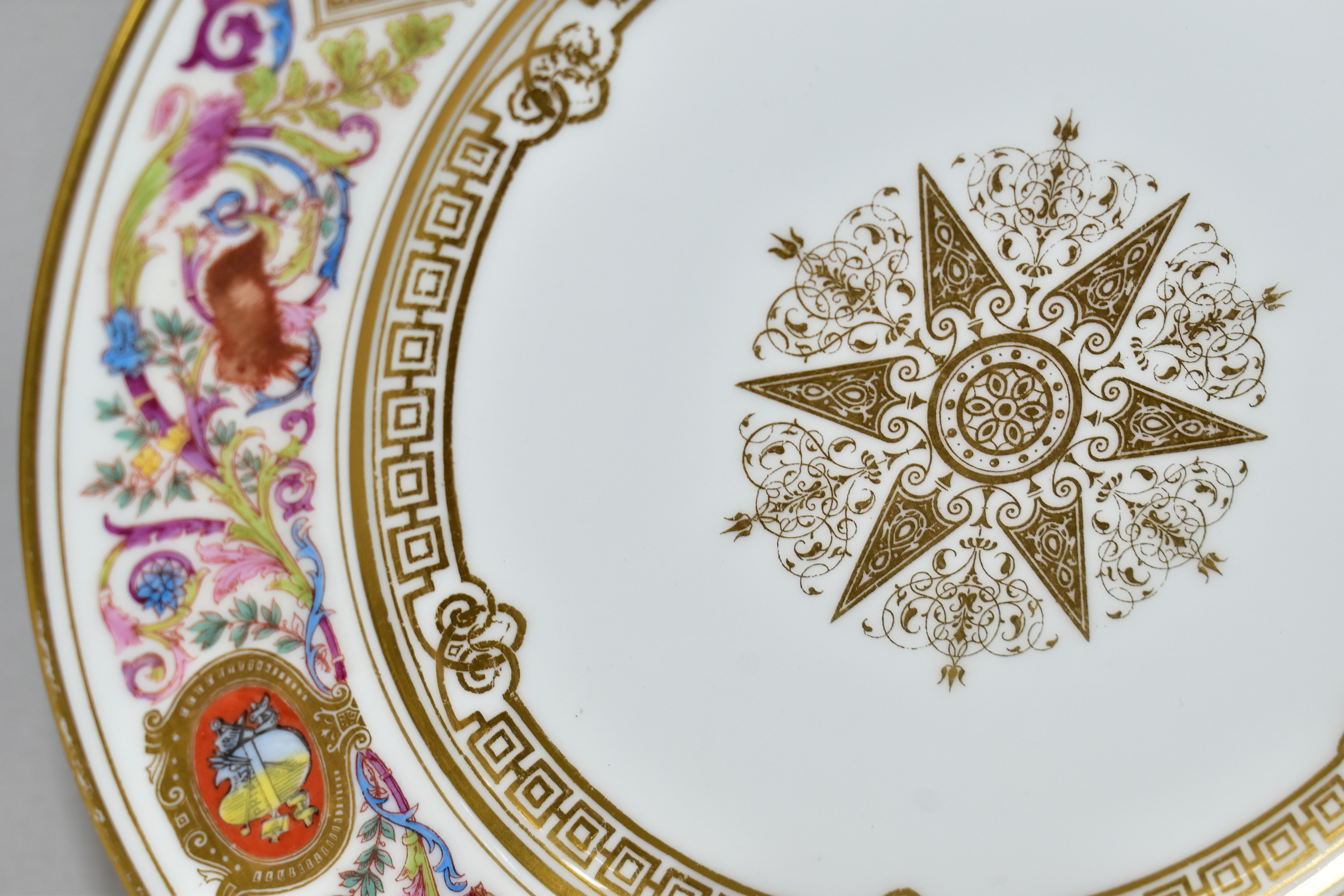 A SEVRES PORCELAIN DESSERT PLATE, from the Royal Hunting Service, featuring a scrolling border - Image 2 of 9