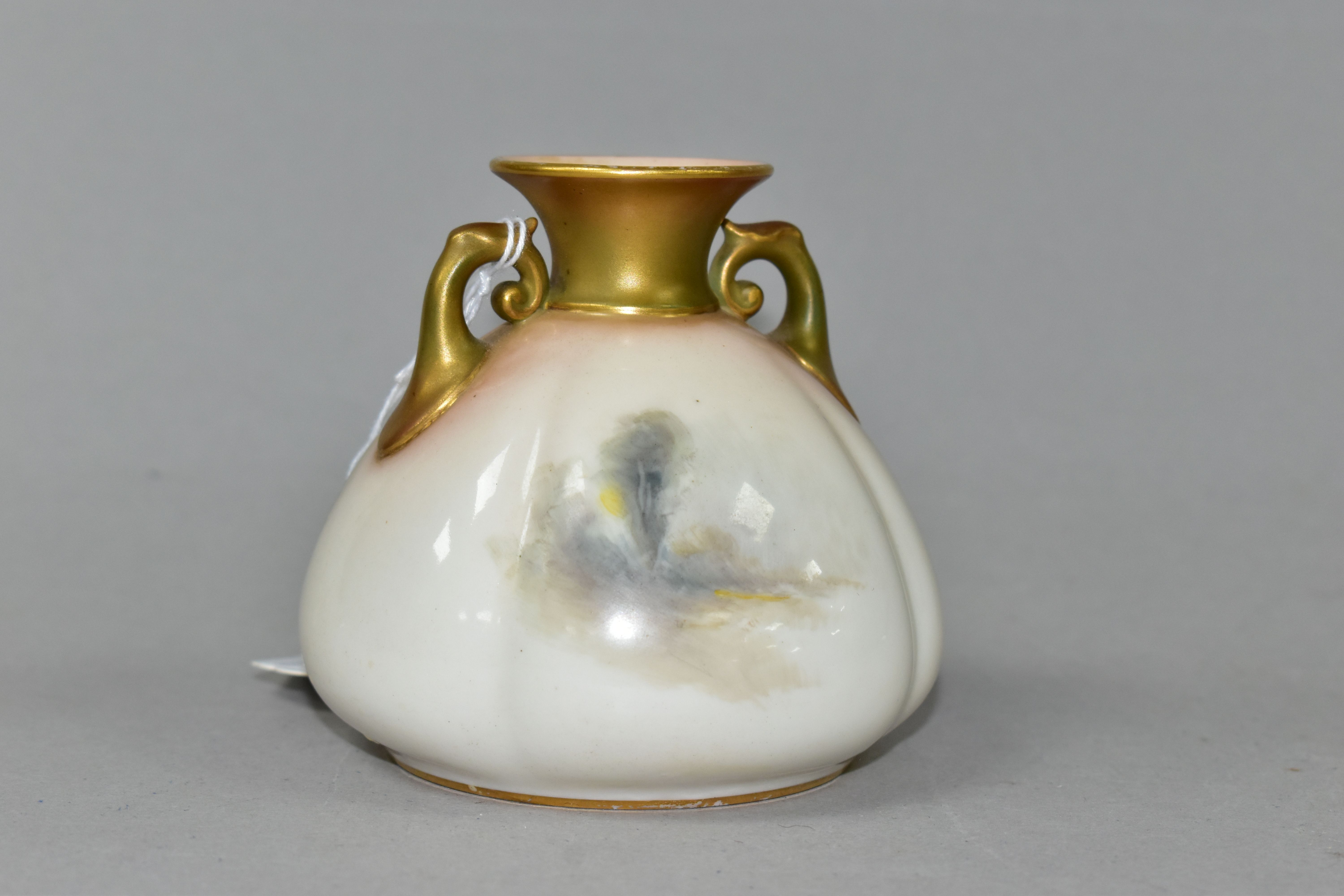 A ROYAL WORCESTER TWIN HANDLED VASE, of squat bulbous form, shape no 155, painted with a pair of - Image 3 of 5