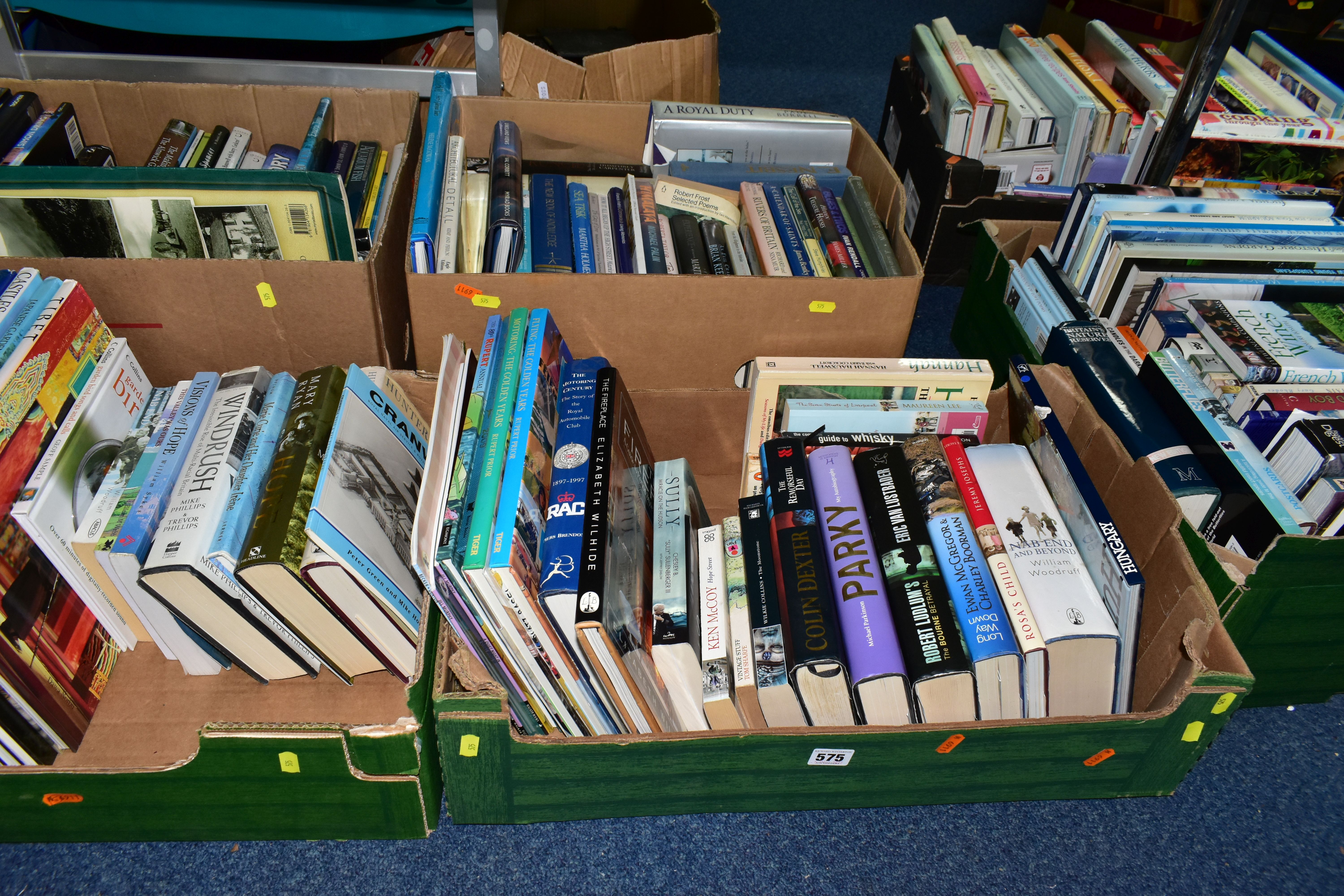 BOOKS, six boxes containing approximately 175 titles in hardback and paperback formats, subjects