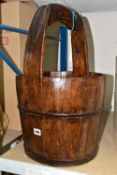 AN IRON BANDED WOODEN PAIL, having a fixed handle, approximate height 59cm