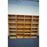 TWO PAIRS OF OAK EFFECT IKEA BOOKCASES, all with five adjustable shelves, width 60cm x depth 28cm