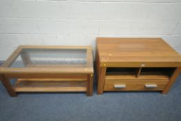A LARGE RECTANGULAR TV CABINET, with a single drawer, length 100cm x depth 60cm x height 59cm, along