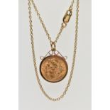 A MOUNTED HALF SOVEREIGN COIN NECKLACE, early 20th century half sovereign, depicting George V, dated