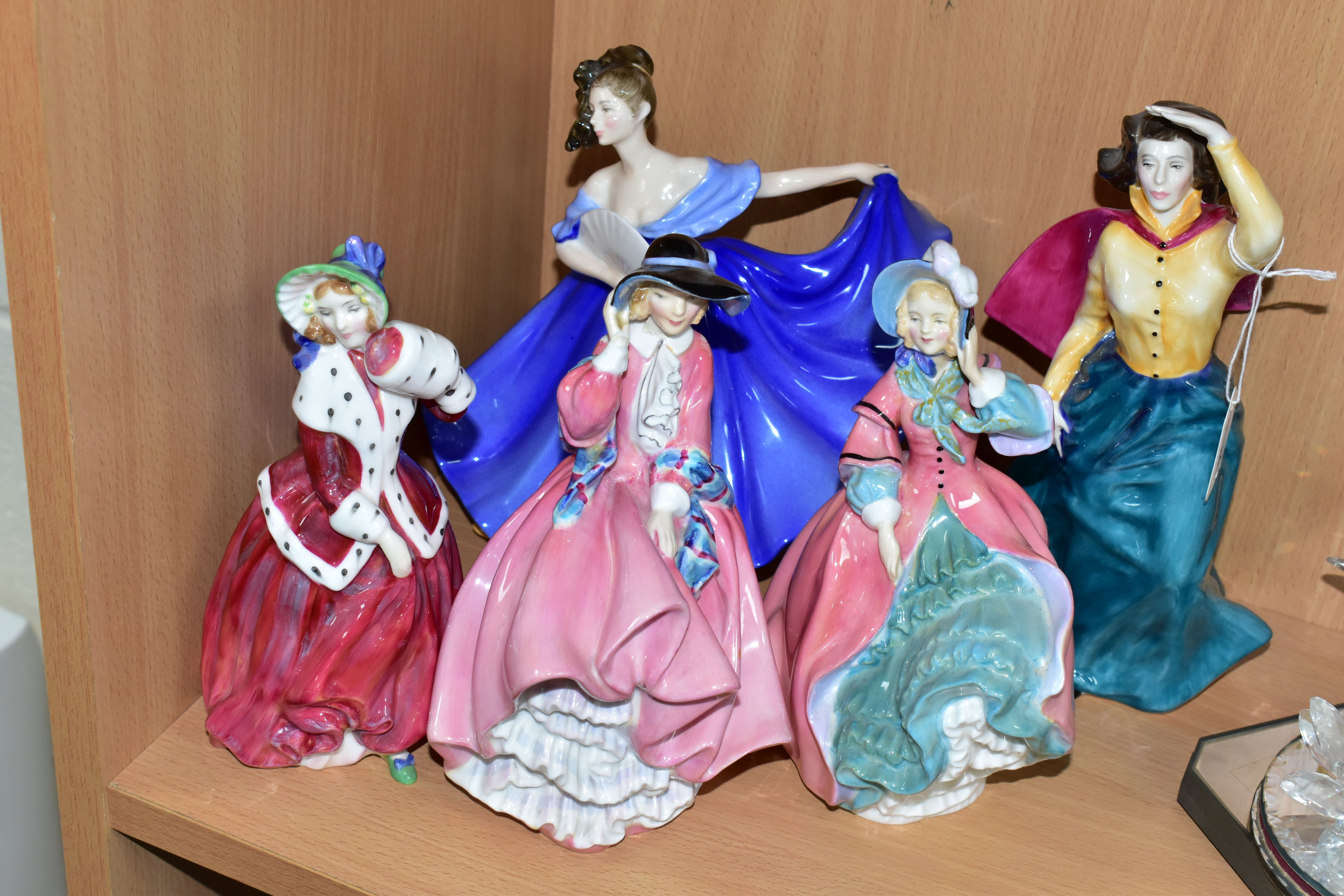 FIVE ROYAL DOULTON FIGURINES, comprising a limited edition Grace Darling figurine HN3089 numbered