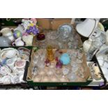 SIX BOXES AND LOOSE CERAMICS, GLASS WARES AND SUNDRY ITEMS, to include a pale grey unused Mason Cash